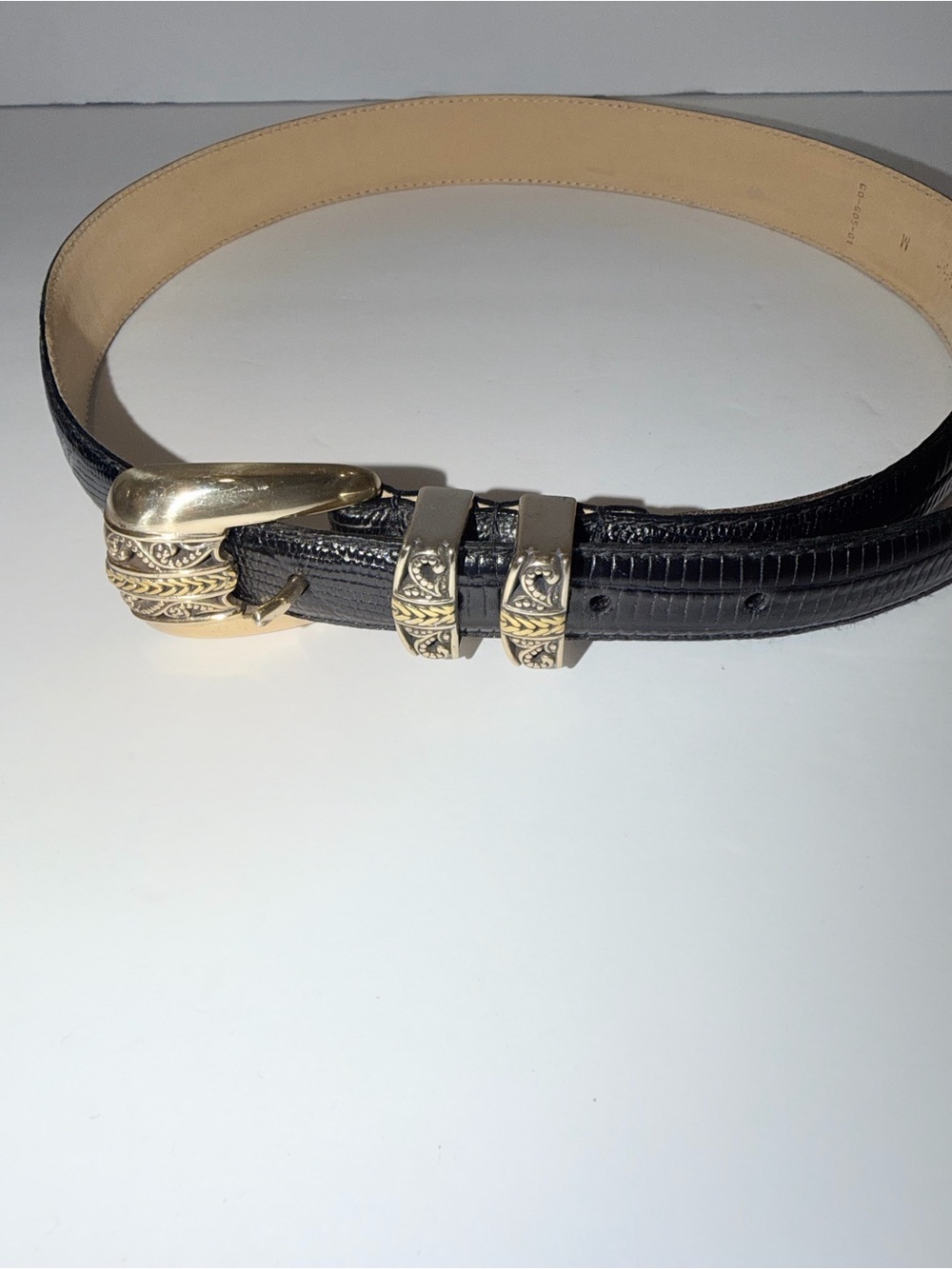 Arden Leather Black Italian Embossed Lizard Women's Belt, Sz Medium